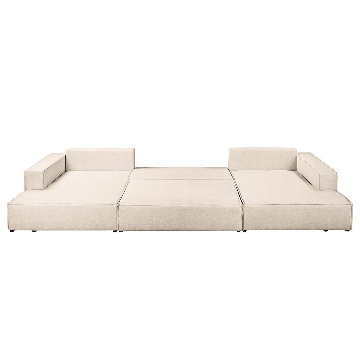 WOHNLANDSCHAFT mit Schlaffunktion - Beige/Schwarz, Kunststoff/Textil (398/70/148cm) - home24