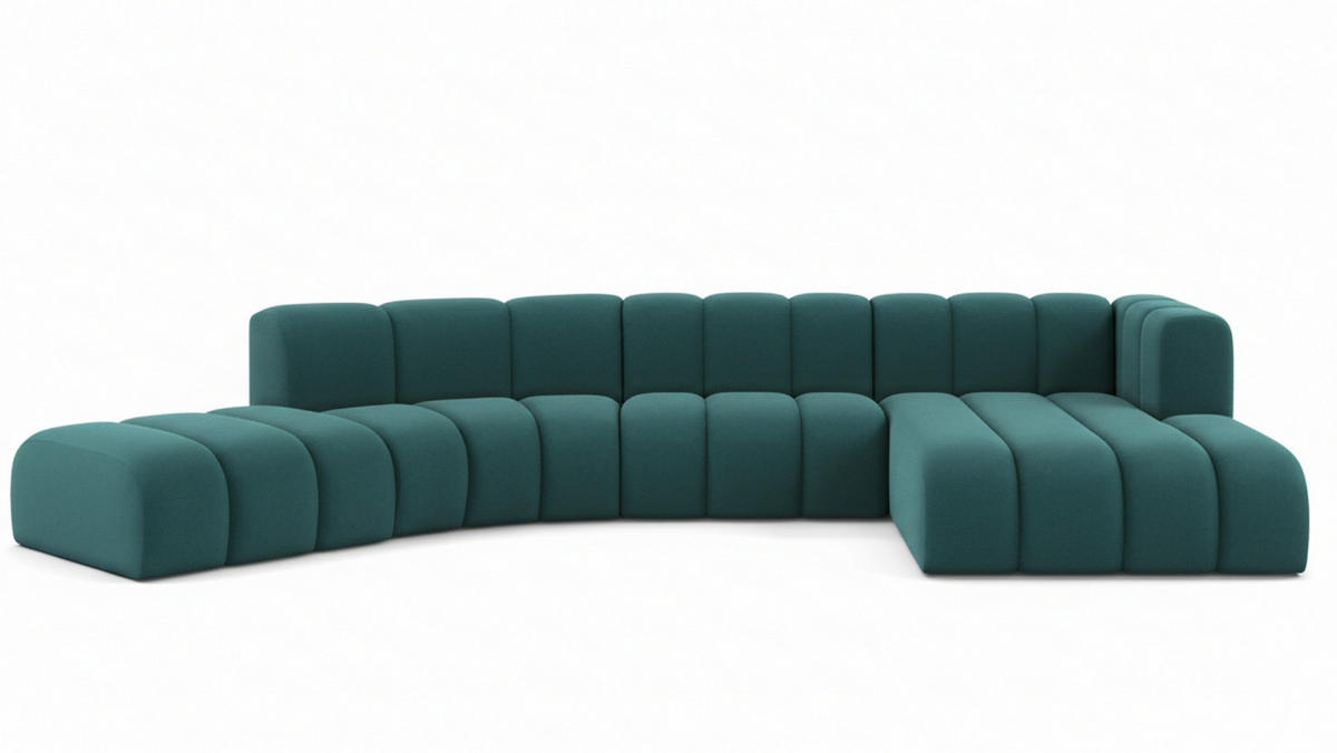 ECKSOFA L-Form GRAND Round, Stoff Salvador, Azurblau, Rechts - Blau, Holz (445/179cm) - Kaiser Möbel