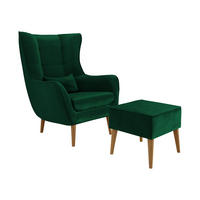 SESSEL Estjano mit Fußbank - Dunkelgrün/Beige, Holz (80/106/95cm) - MIRJAN24