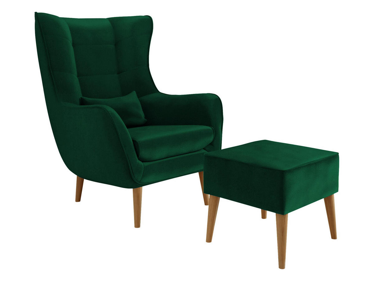 SESSEL Estjano mit Fußbank - Dunkelgrün/Beige, Holz (80/106/95cm) - MIRJAN24
