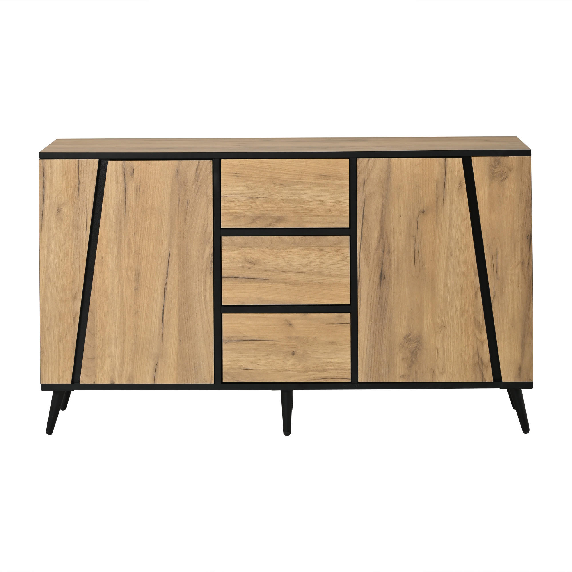 SIDEBOARD AUFBEWAHRUNGSSCHRANK Naturholz & Schwarz 2 Türen 3 Schubladen 120cm - Naturfarben, Holzwerkstoff (120/70/40cm) - Urban Meuble
