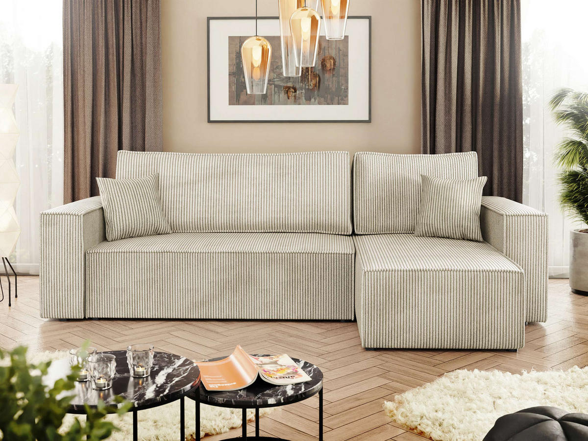 ECKSOFA Karl Cord - Schwarz/Naturfarben, Holz/Kunststoff (244/145cm) - MIRJAN24