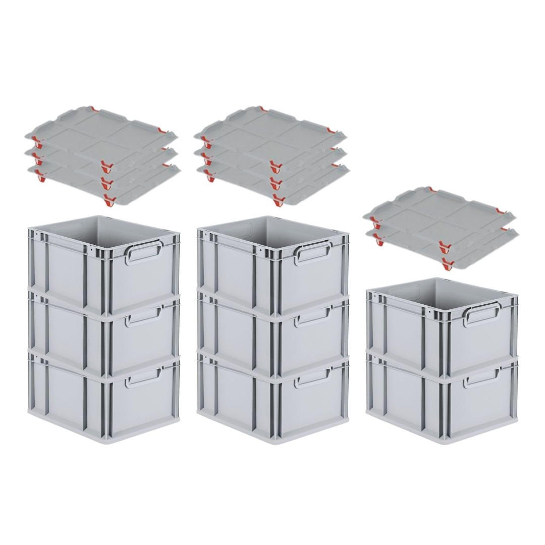 EUROBOX 8x Nextgen Economy Mit Auflagedeckel Grau/Rot Griffe Geschlossen 20 Liter - Rot, Kunststoff (30/22/40cm) - PROREGAL