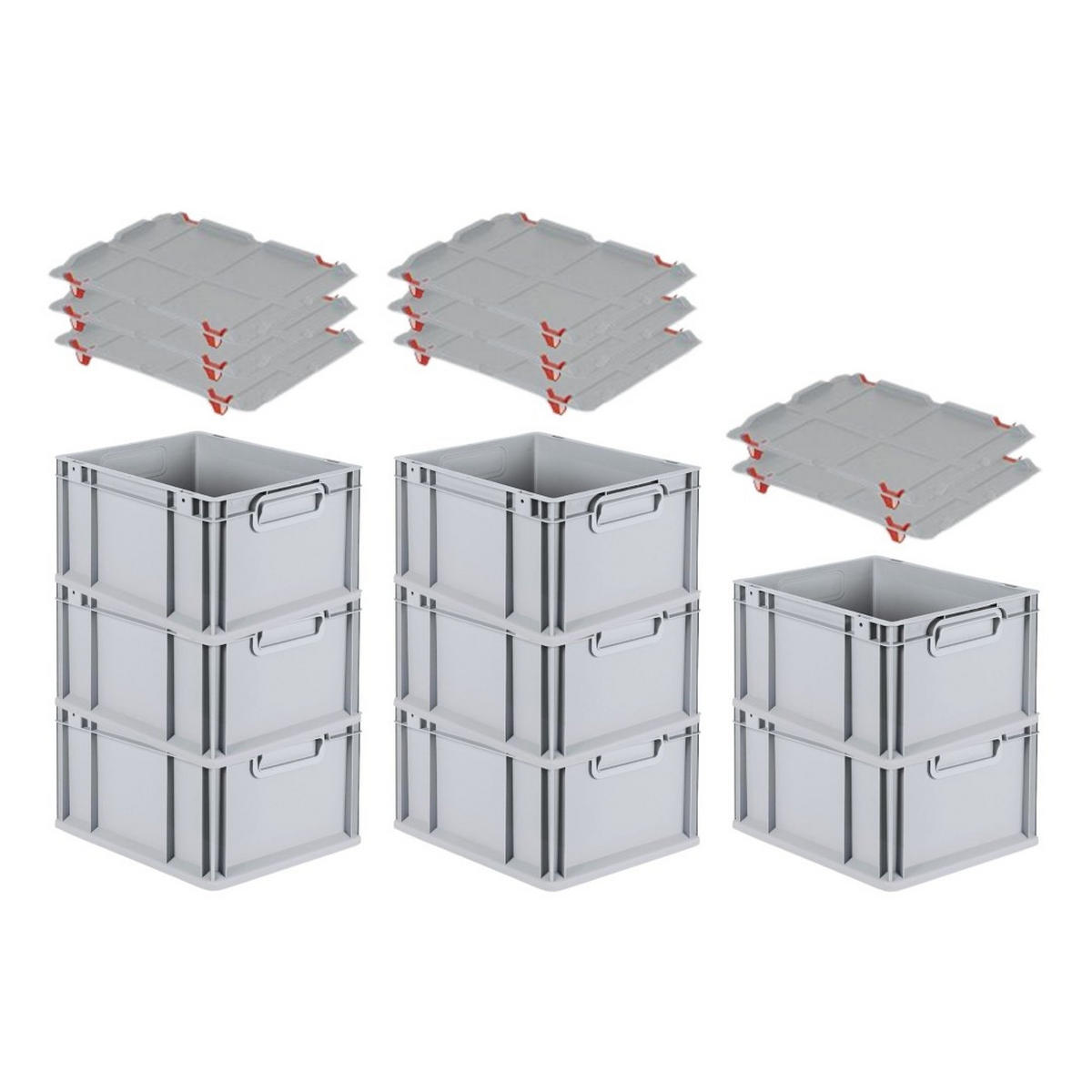 EUROBOX 8x Nextgen Economy Mit Auflagedeckel Grau/Rot Griffe Geschlossen 20 Liter - Rot, Kunststoff (30/22/40cm) - PROREGAL