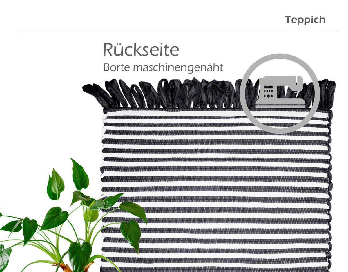 HANDGEWEBTER Läufer 50x70 cm Schwarz - Schwarz, Naturmaterialien/Textil (50/70cm) - Lashuma