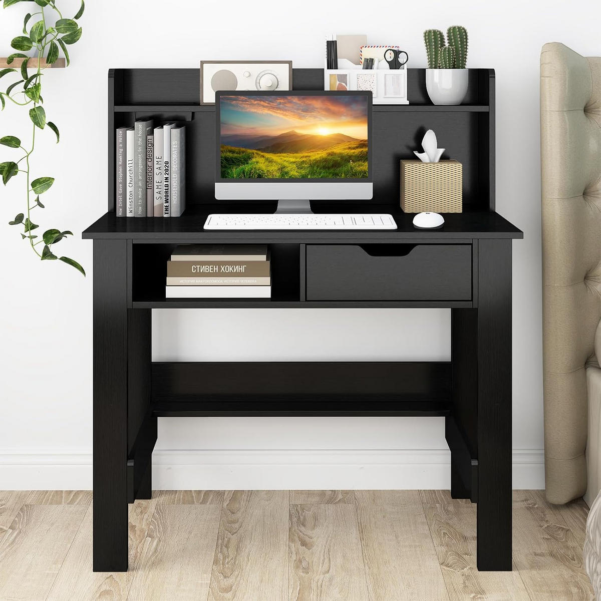 DATORBORD Svart - Svart, Träbaserade material (56/95/109.5cm) - COSTWAY