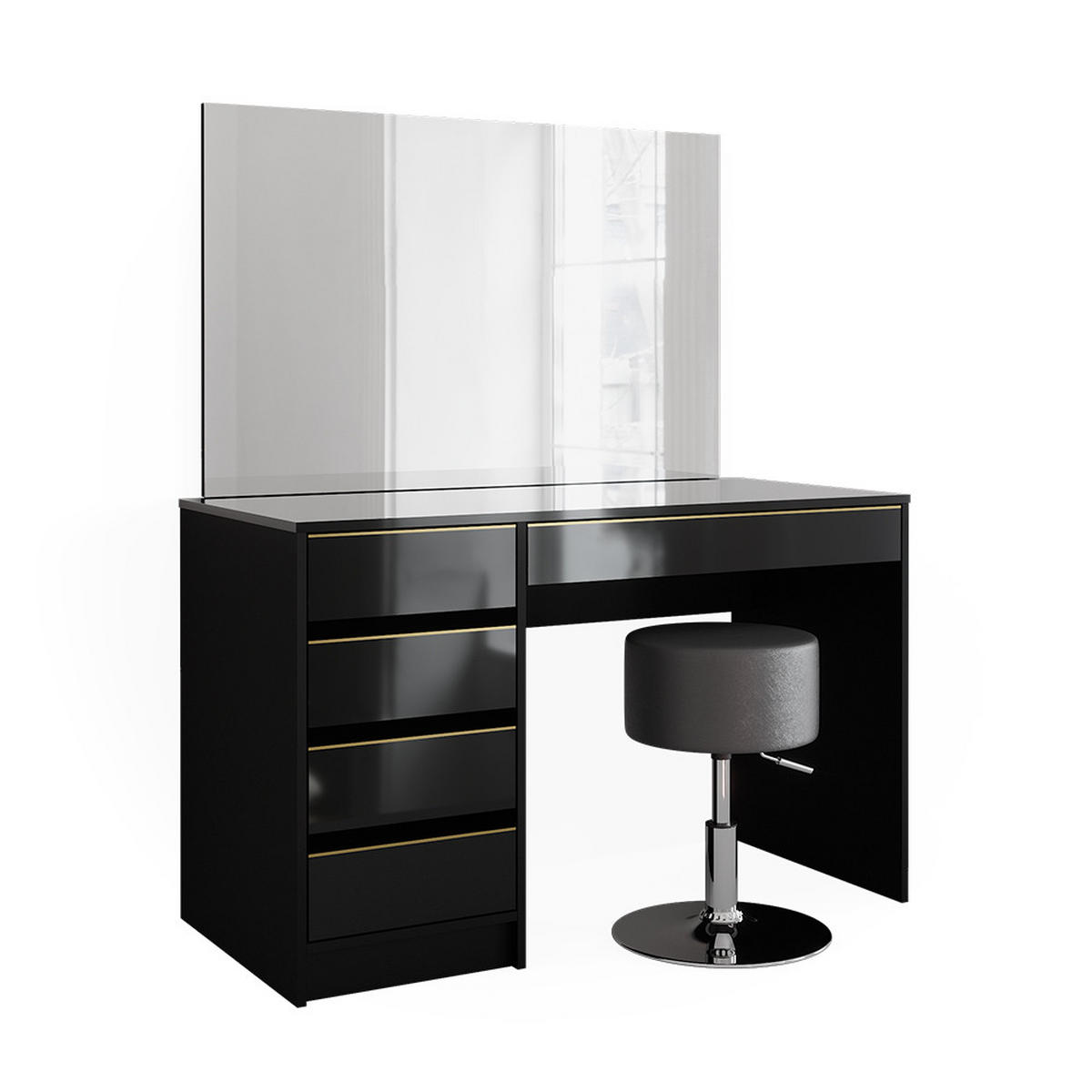 SCHMINKTISCH-SET Sherry Schwarz/Gold 120 cm mit Hocker - Goldfarben/Schwarz, Holzwerkstoff (120/75/55cm) - Vicco
