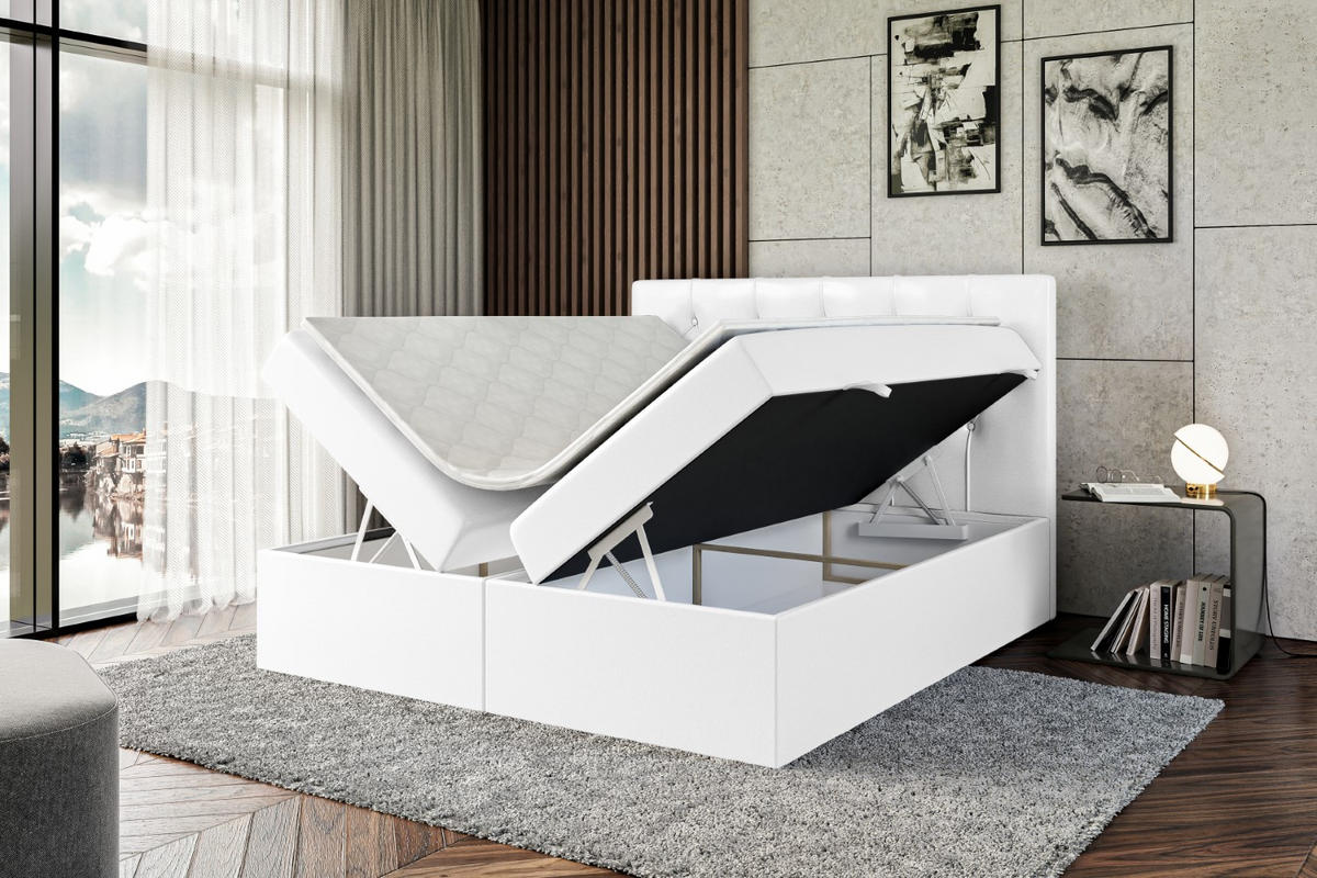 BOXBETT mit Matratze H3 und Lattenrost - MIRAGE - 160x200 Weiß Hochglanz - Weiß Hochglanz, Holzwerkstoff (160/200cm) - ALTDECOR