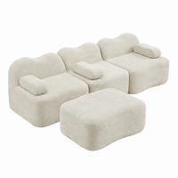 SOFA modular 2-4-Sitzer Samt Beige mit Hocker - Beige, Textil (167/288cm) - Meubliv