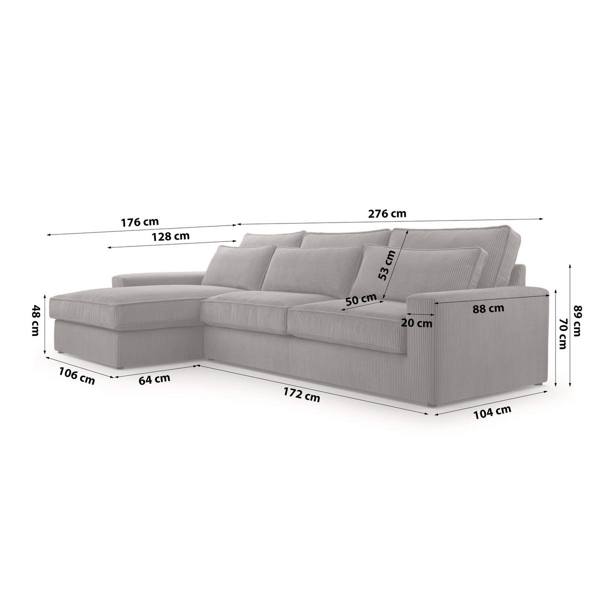 ECKSOFA 4 Sitzer Medan Mini, Hellbraun - Hellbraun, Textil (276/176cm) - Fedve