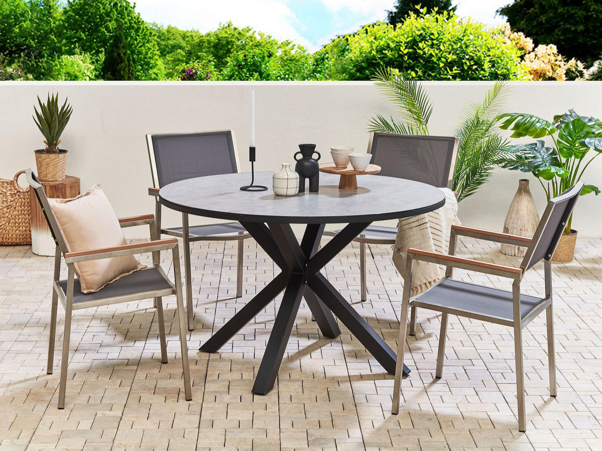 GARTENTISCH Keramik Grau Maletto - Schwarz/Grau, Metall (120/120/66cm) - Beliani
