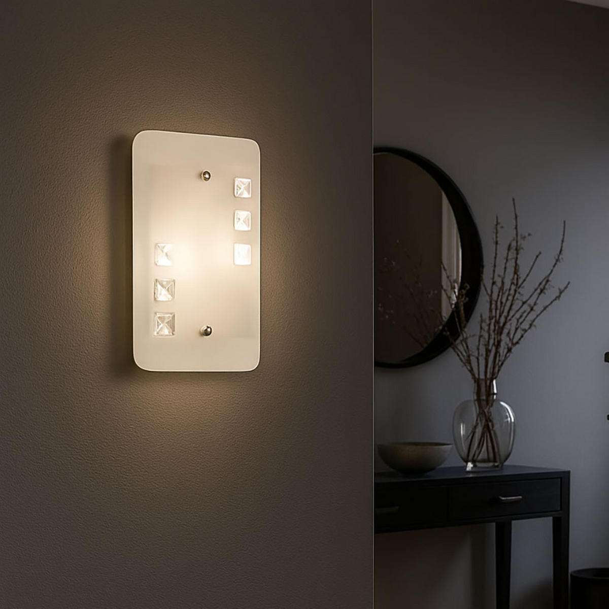 WANDLEUCHTE Glas Weiß Kristalloptik 2 flammig - Weiß, Glas (28/17.5/28cm) - Esto