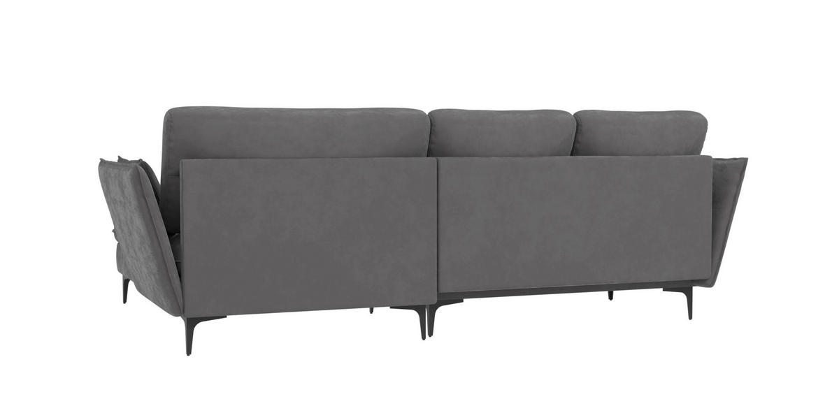 ECKSOFA Mira Grau Samt-Stoff - Schwarz/Grau, Textil/Metall (260/168cm) - S-Style Möbel