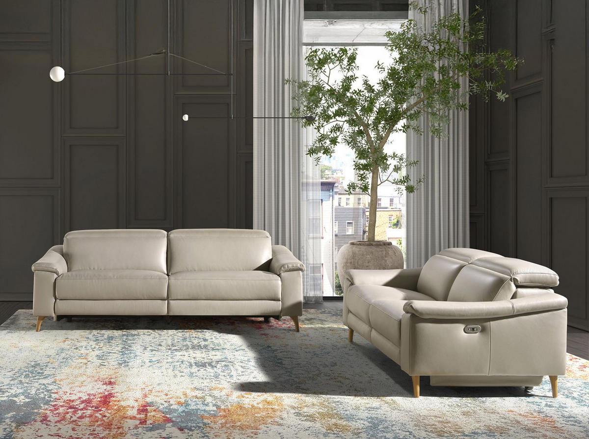 SOFA 3-Sitzer-Relax-Sofa aus taupefarbenem Leder 208/104/102 cm - Grau/Honig, Leder (208/102/104cm) - ANGEL CERDA