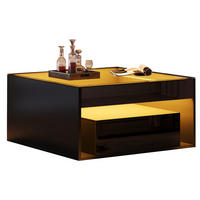 COUCHTISCH 70/70/35 cm schwarz aus MDF und Glas mit LED - Schwarz, Holzwerkstoff (70/70/35cm) - OKMYHOME