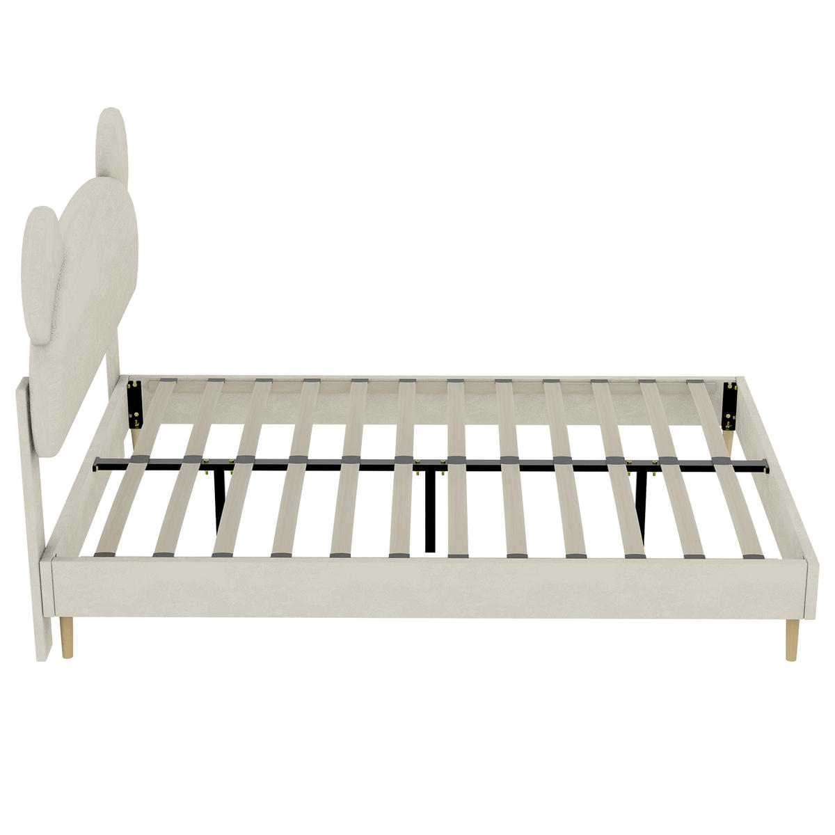 KINDERBETT 140/200 cm in Beige mit Matratze Stoff mit gepolstertem Kopfteil und Metallgestell - Beige/Naturfarben, Holzwerkstoff/Textil (140/200cm) - STILVORA