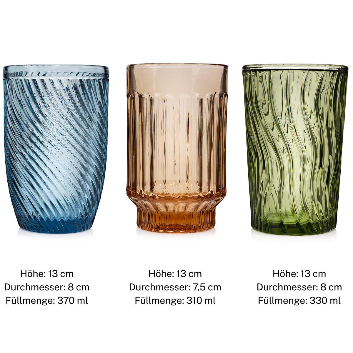 TRINKGLÄSER SET FARO - 6 teilig aus Glas - Multicolor, Glas - Sänger