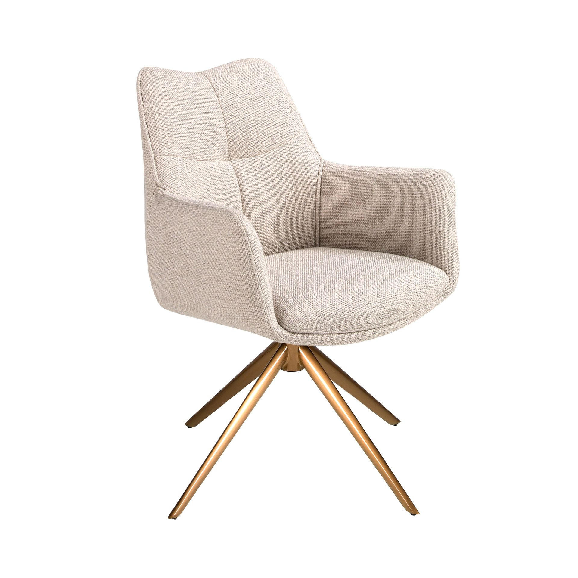 STUHL Drehstuhl aus cremefarbenem Stoff 61/63/85 cm - Ecru/Messingfarben, Textil/Metall (61/85/63cm) - ANGEL CERDA