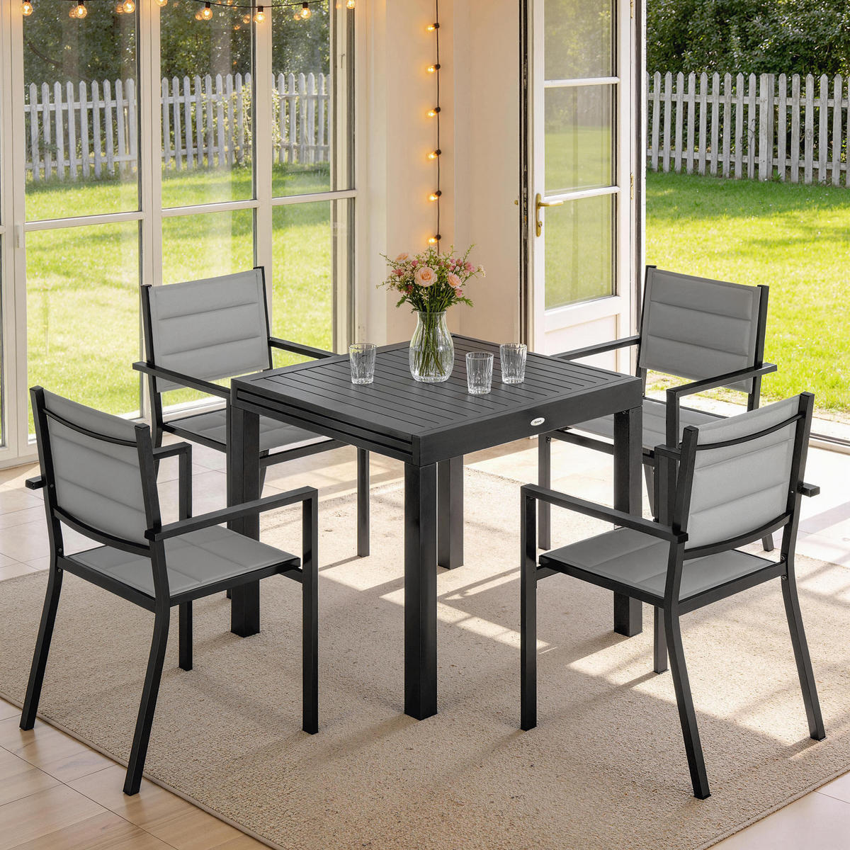 GARTENTISCHGRUPPE DE-18117 ausziehbar 90-180 cm, Aluminium/Textilene Grau - Grau, Metall - ComfortXL