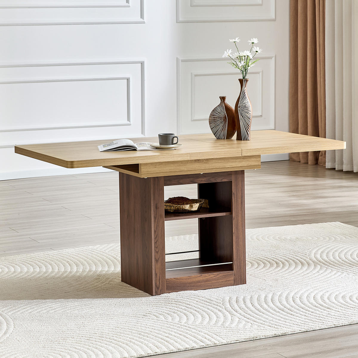 AUSZIEHTISCH Nussbaumfarben/Hellholzfarben 130-160/80/75,5 cm - Walnussfarben, Holz (80/130/75.5cm) - PANGIVO