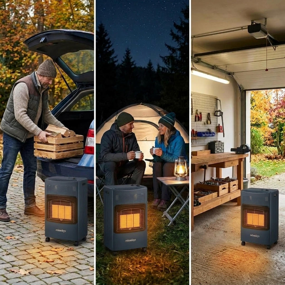 GASVÄRMARE Svart 3 effektlägen piezotändning - Svart, Metall (42/73/36cm) - Relaxdays