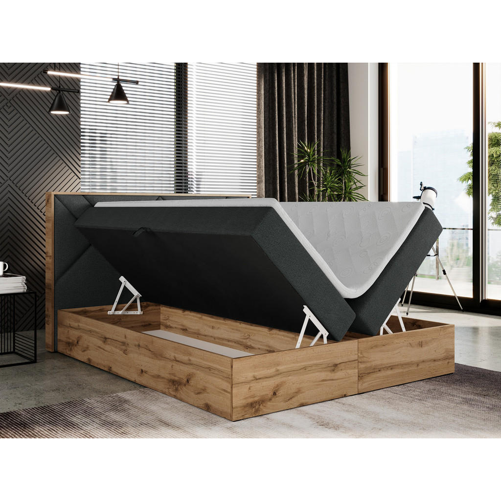 Thumbnail - MKS Boxbett, Dunkelgrau, Textil, 2-Sitzer, H4, 7-Zonen, Rechteckig, 200x200 cm, Schlafzimmer, Betten, Boxspringbetten