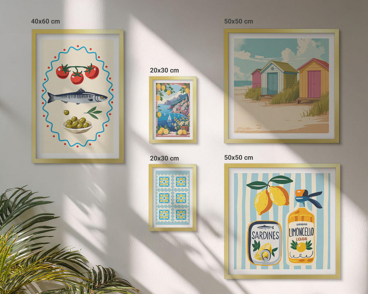 BILDER SET 5er Set - 50x50 cm & 20x30 cm & 40x60 cm Goldrahmen - Blumenwein Mailand Paris - Goldfarben, Kunststoff (40/60cm) - TULUP