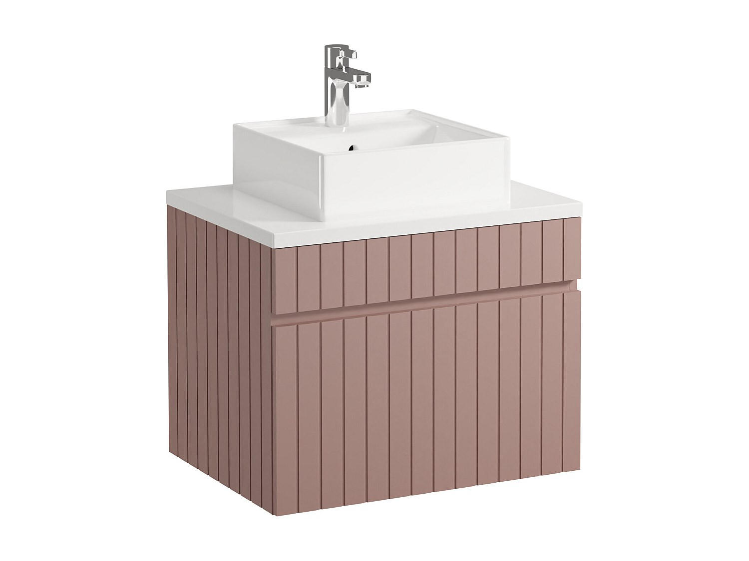 EINZELWASCHTISCH - 60cm x 46cm - MDF - puderrosa - SATARA - Pink, Holz (60/46/46cm) - Vente-Unique