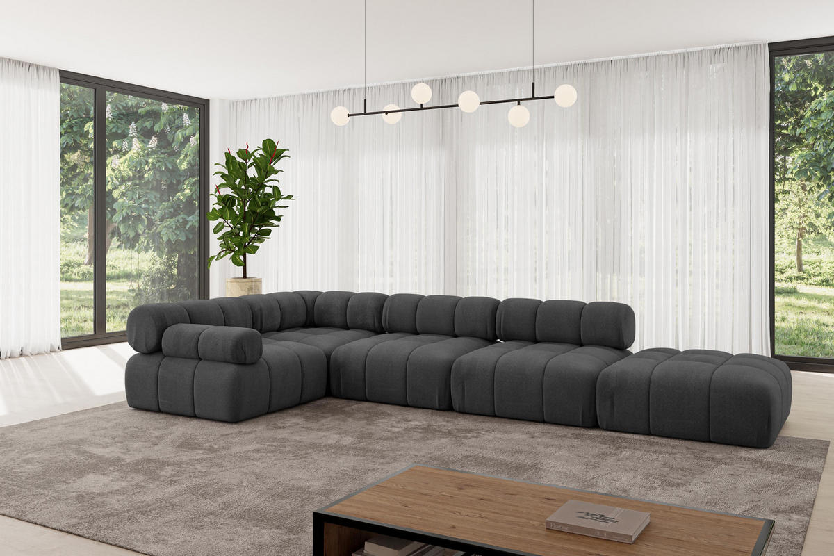 ECKSOFA modulares Sofa Felto-L2 - 380x190x70 cm Schwarz Velours - Schwarz, Holzwerkstoff/Textil (380/190cm) - ALTDECOR