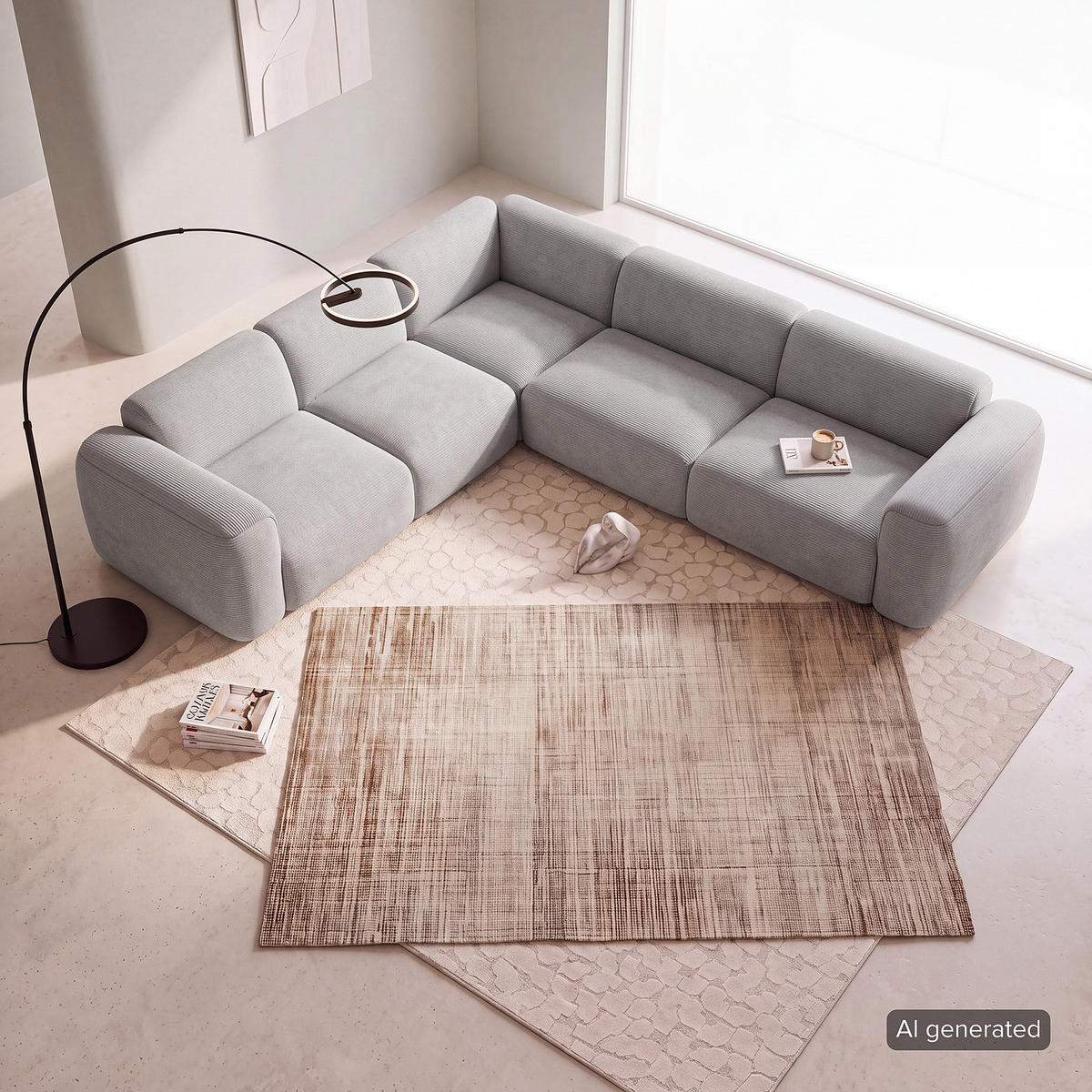 ECKSOFA mit Rundecke - Schwarz/Grau, Kunststoff/Textil (325/260cm) - home24