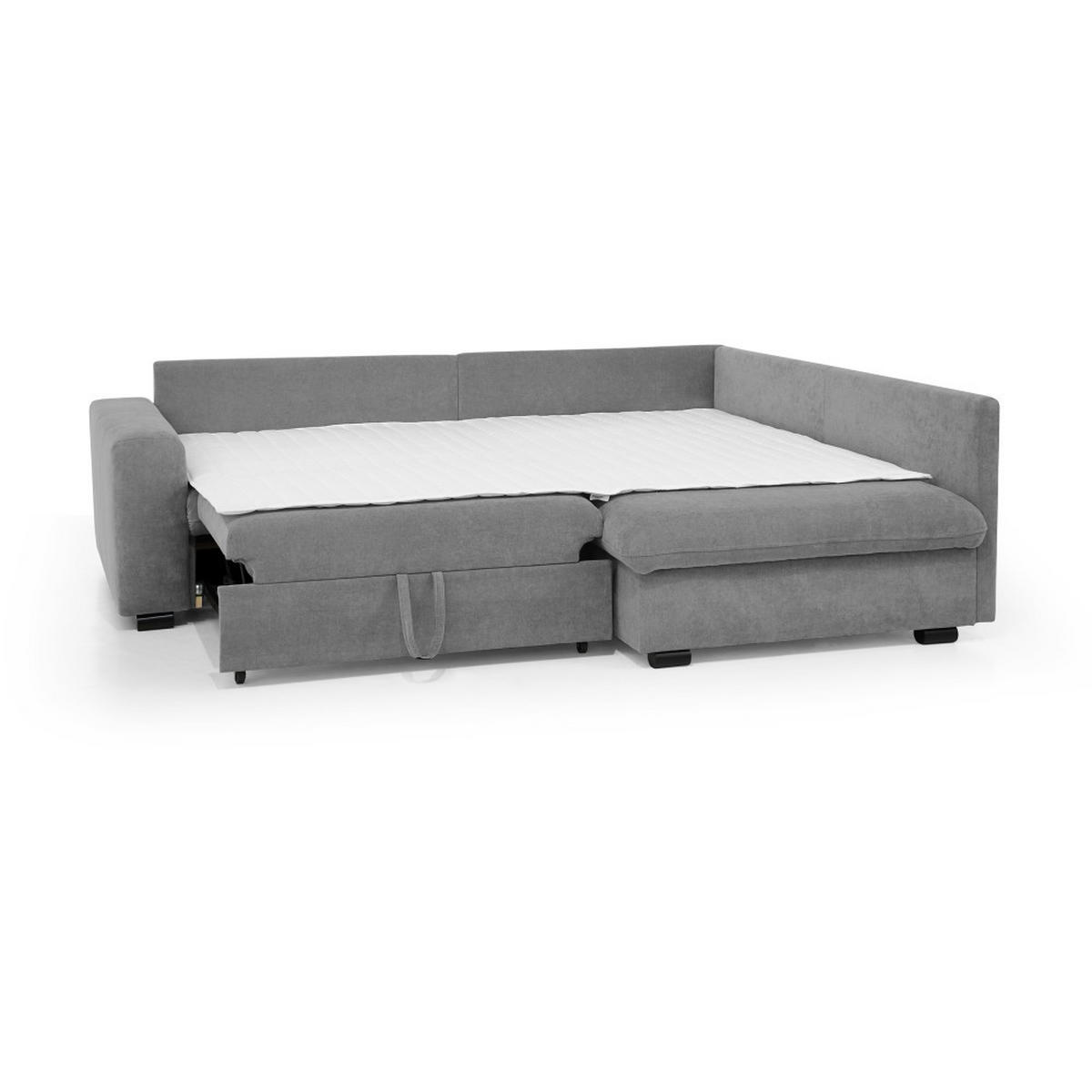 ECKSCHLAFSOFA Ramo mit Bettkasten, Topper gratis, Grau, rechts - Schwarz/Grau, Textil (229/190cm) - Beautysofa