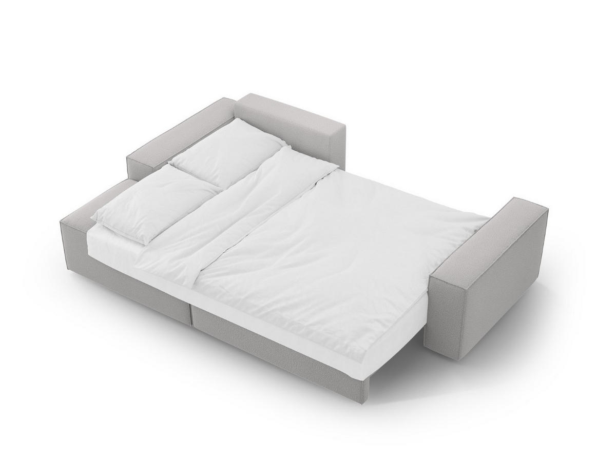 AUSKLAPPBARES-ECKSOFA links mit Container Jodie aus strukturiertem Stoff hellgrau 3 Sitzplätze - Hellgrau, Textil (246/151cm) - Micadoni