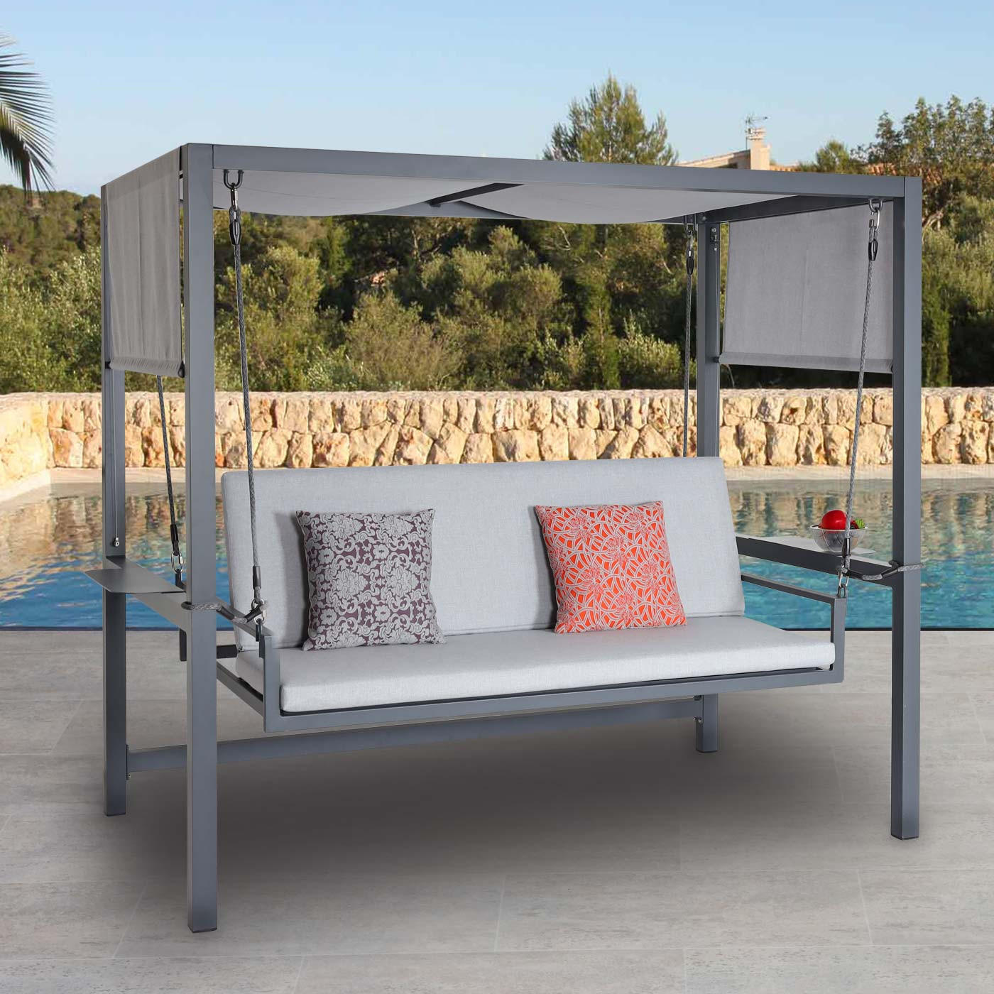 ALU-HOLLYWOODSCHAUKEL Anthrazit, Grau - Anthrazit/Grau, Metall (221/195/131cm) - MCW