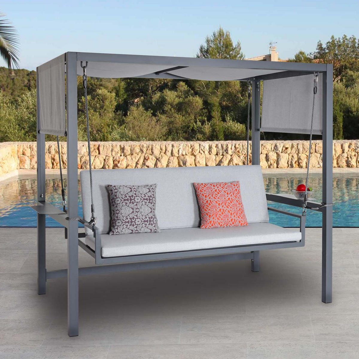 ALU-HOLLYWOODSCHAUKEL Anthrazit, Grau - Anthrazit/Grau, Metall (221/195/131cm) - MCW