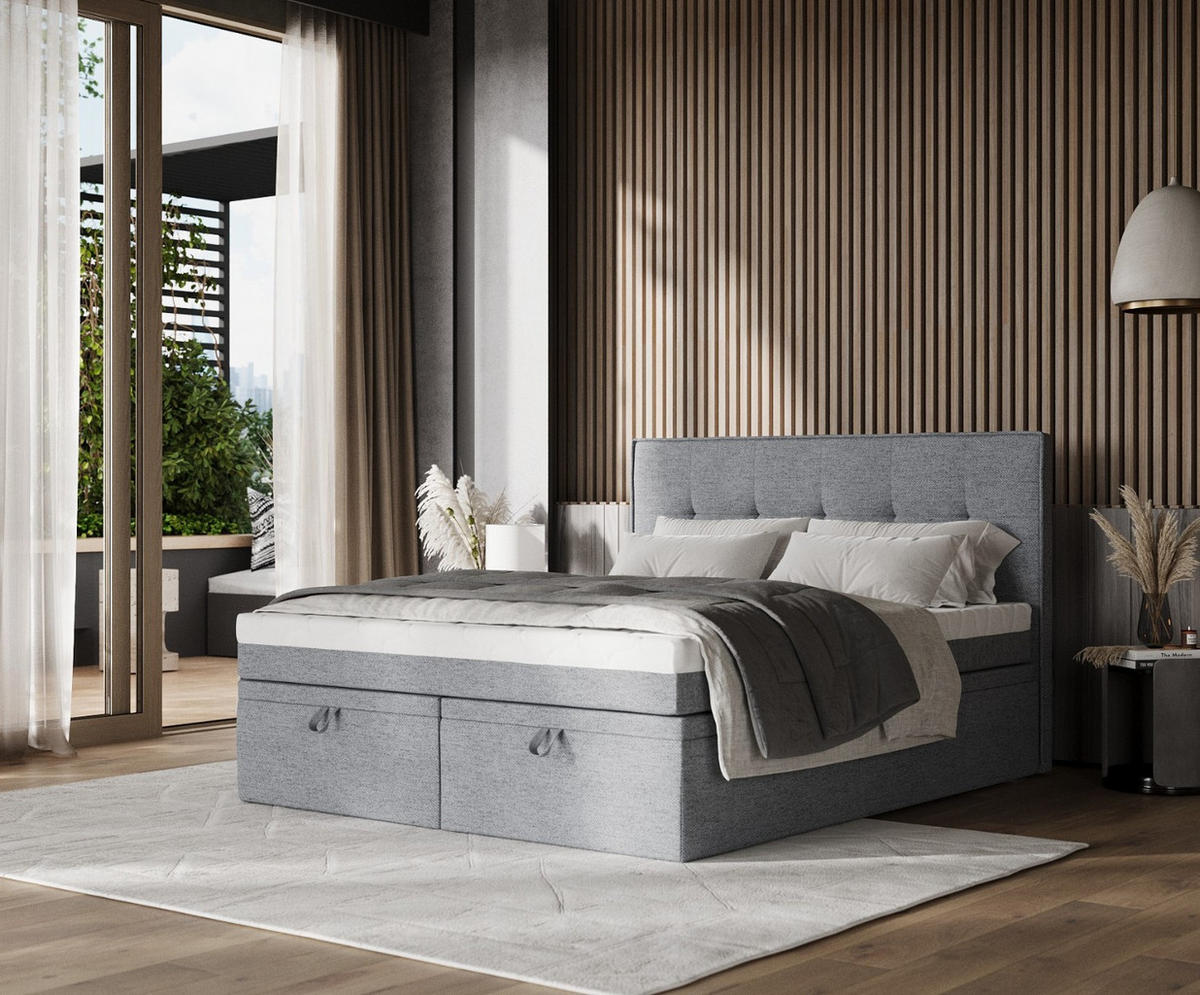 BOXBETT Arivo 180/200 cm Grau im Neve Stoff - Schwarz/Grau, Holz/Holzwerkstoff (180/200cm) - AltaBeds