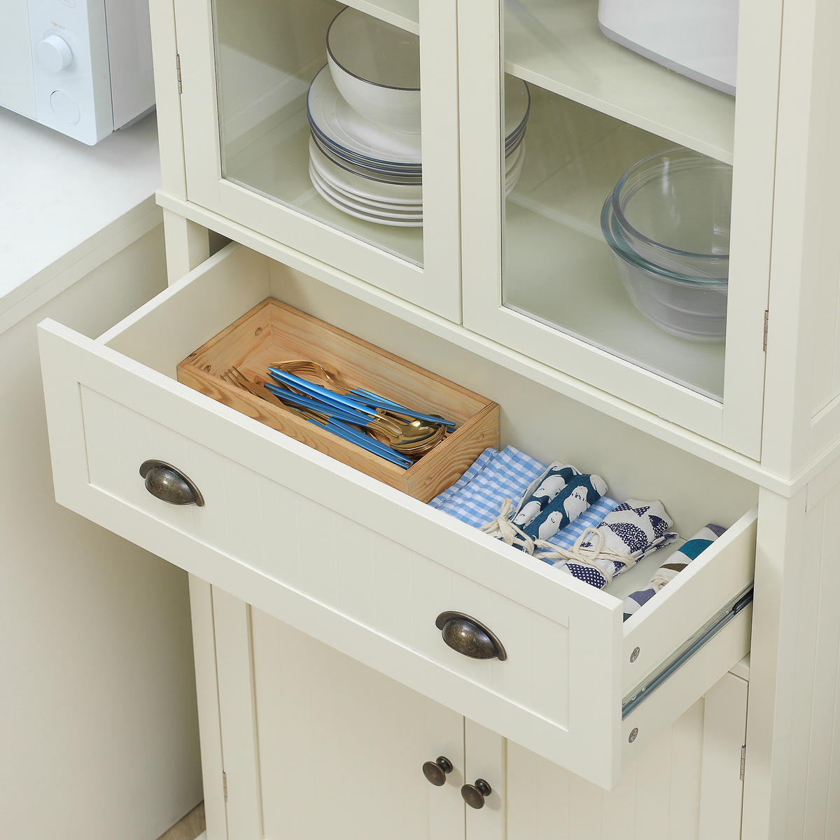 HIGHBOARD DE-11020 4 Türen (2 mit Glas) Beige - Weiß, Holzwerkstoff (40/182.5/76cm) - ComfortXL