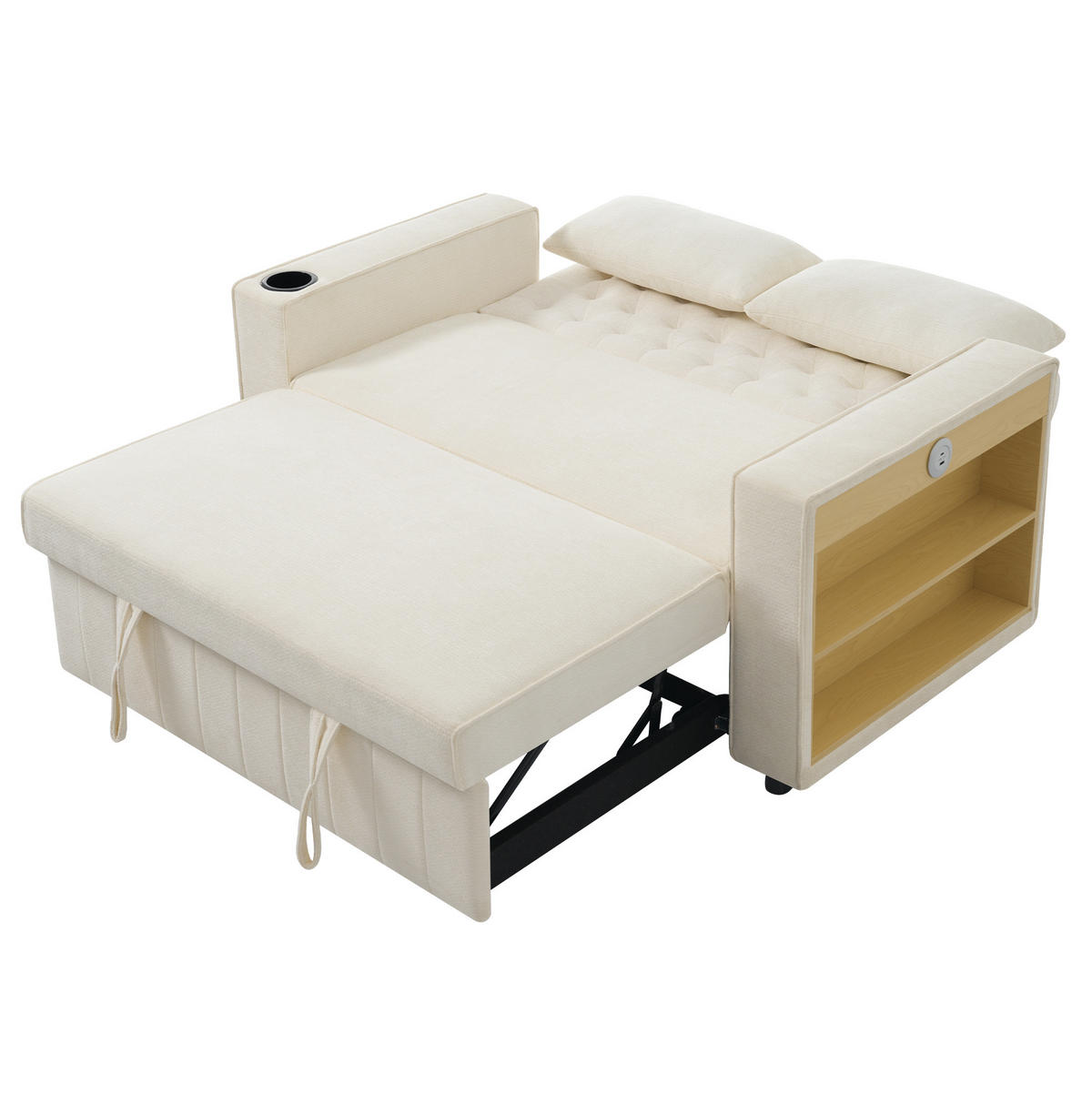 ROZKLÁDACÍ pohovka 140/137/84 cm béžová z chenille s USB a nastavitelnou opěrkou - béžová, textil (140/84/137cm) - OKWISH