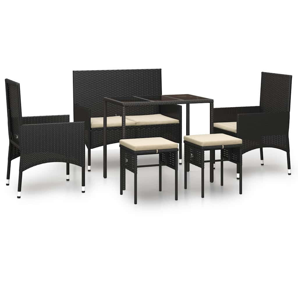 DINING-LOUNGESET mit Auflagen, aus PE-Rattan und Stahl, Schwarz, 6-teiliges Set - Schwarz, Kunststoff - vidaXL
