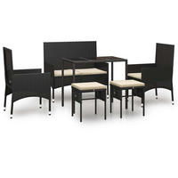 DINING-LOUNGESET mit Auflagen, aus PE-Rattan und Stahl, Schwarz, 6-teiliges Set - Schwarz, Kunststoff - vidaXL