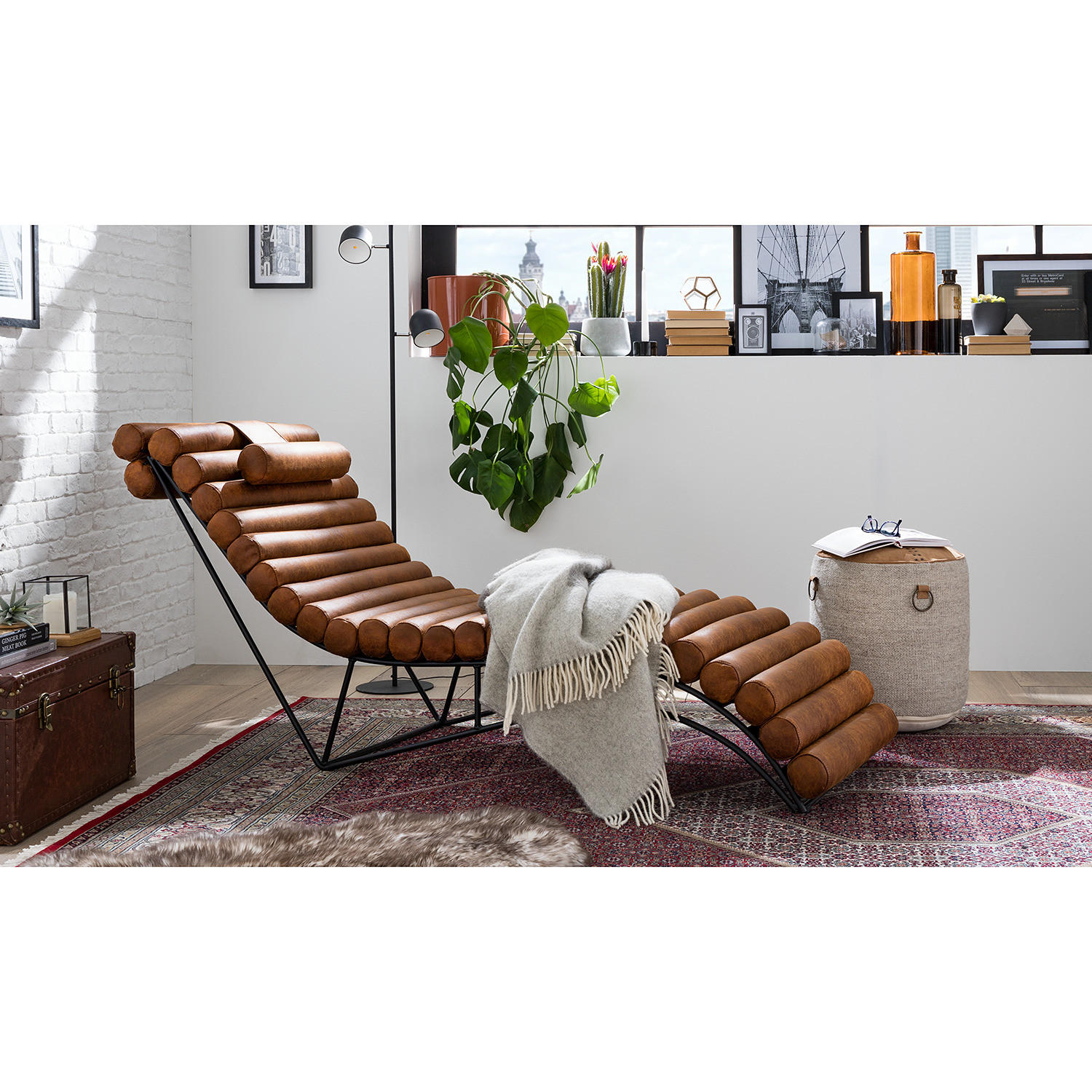 RELAXLIEGE - Antiklederlook - Braun, Textil (185/81/62cm) - home24