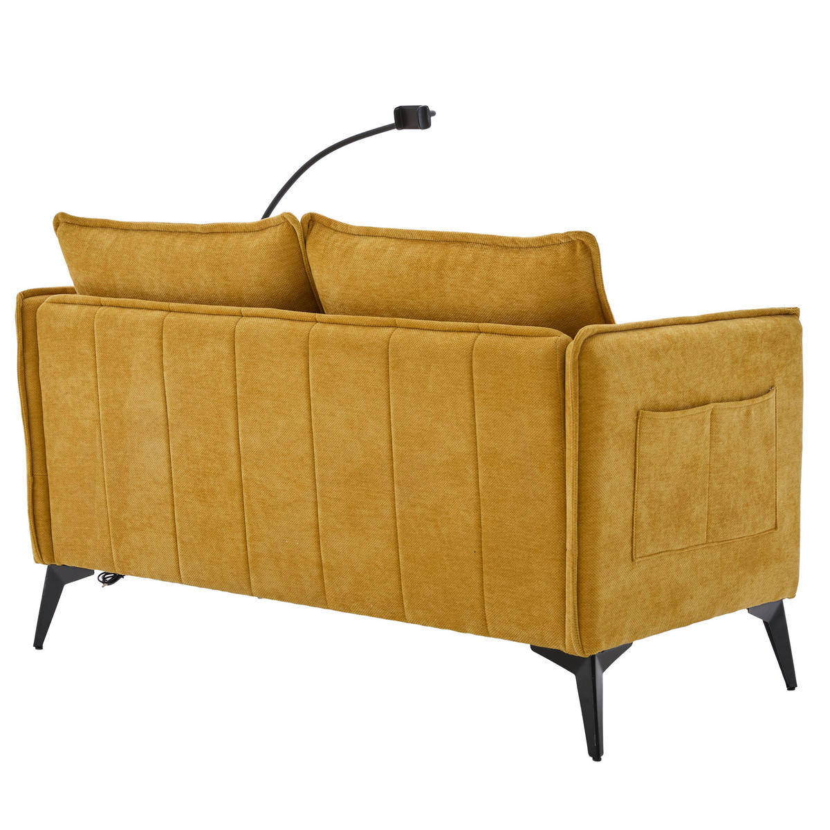 SOFA 2-Sitzer mit Handyhalterung und Ablagefächern Chenille Gelb 127/69/66 cm - Gelb, Textil (127/66/69cm) - OKWISH