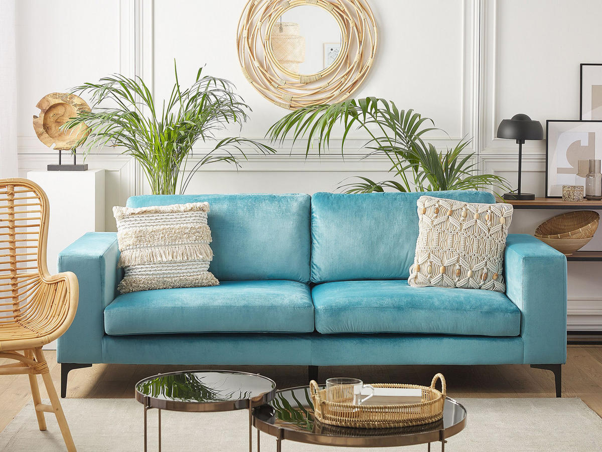 3-SITZER-SOFA Samtstoff Hellblau Vadstena - Hellblau, Textil (215/82/87cm) - Beliani