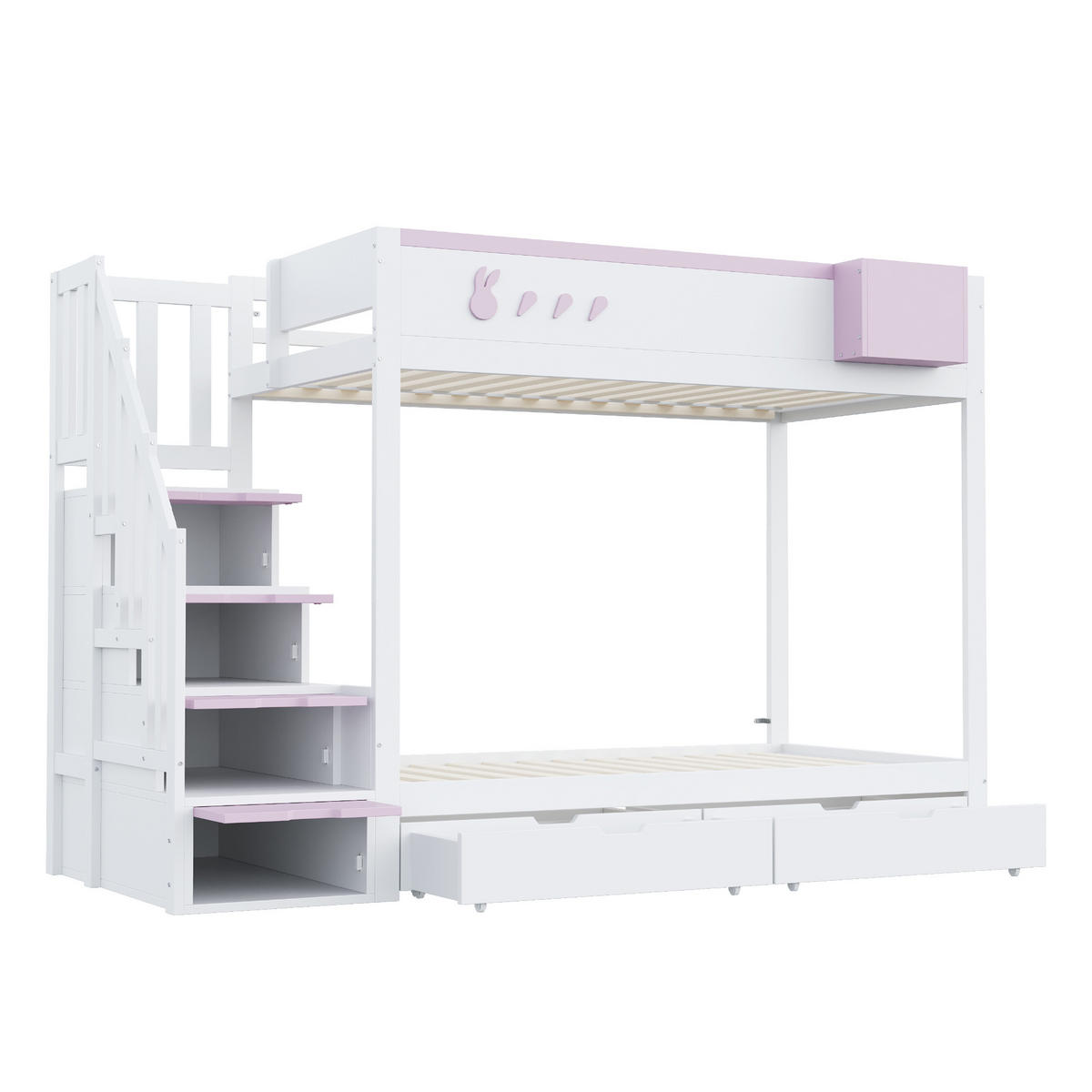 ETAGENBETT aus Massivholz 90x200 cm in Weiß mit Stauraum & Schubladen - Weiß, Holz (90/200cm) - Modfu