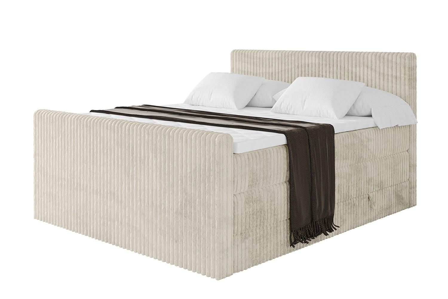 BOXSPRINGBETT mit Matratze H3|H4 und Lattenrost - TOLO-Z KING 180x200 Cord - Creme - Champagner, Holzwerkstoff (180/200cm) - ALTDECOR