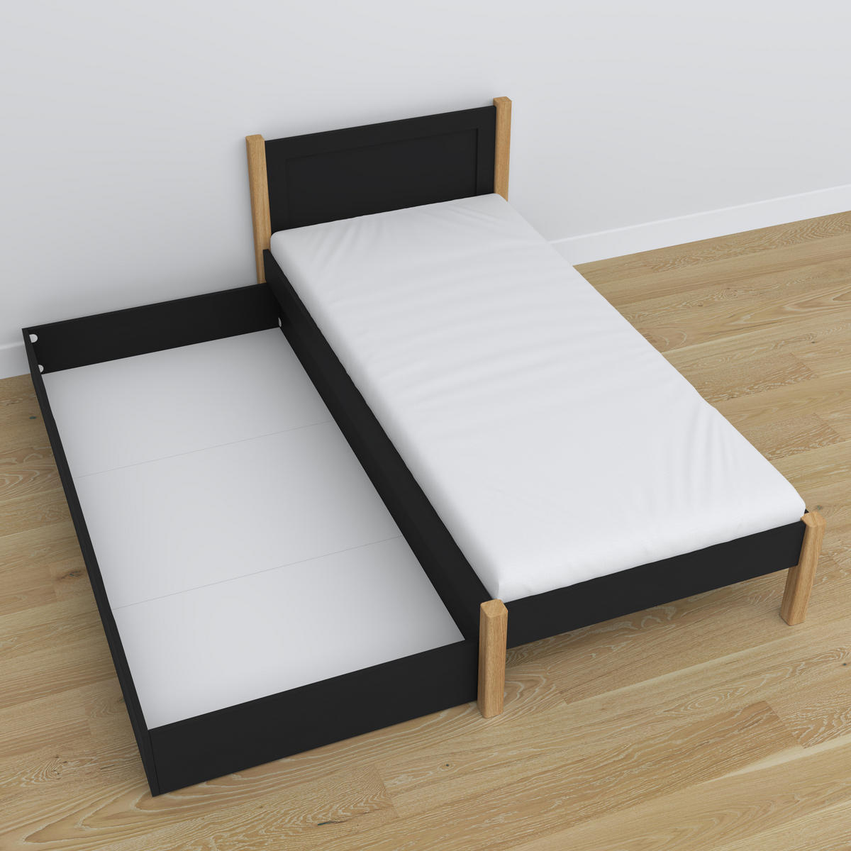 BETT mit Schublade N02 Schwarz / Eiche Natur 90/190 - Schwarz/Eiche Artisan, Naturmaterialien/Holz (90/190cm) - N-Wood