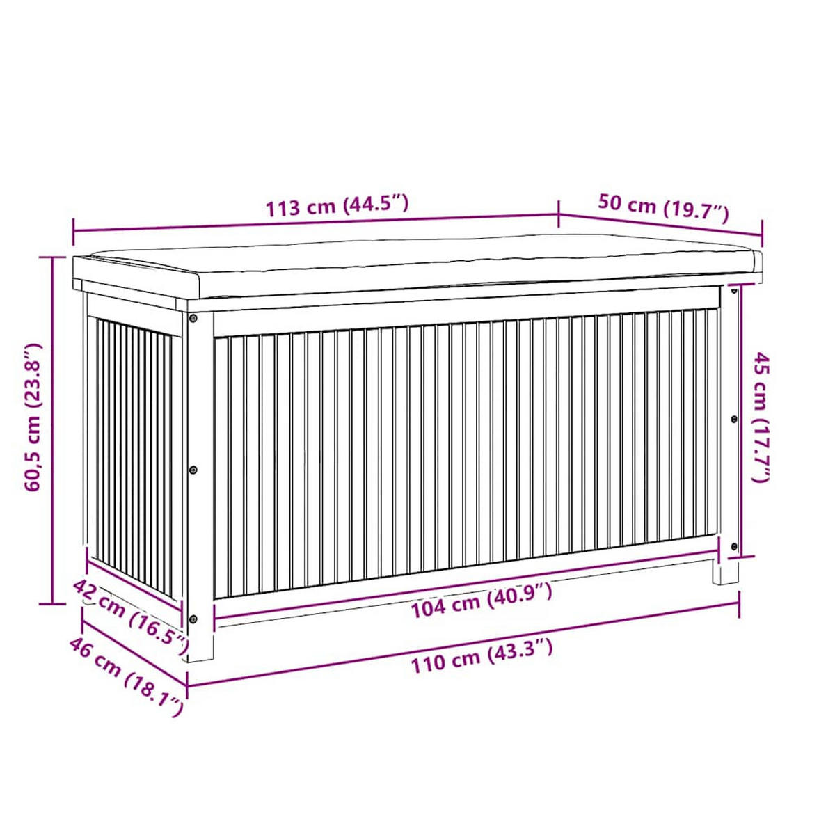 OUTDOOR-KISSENBOX 113/50/60,5 Cm Massivholz Akazie - Dunkelgrau, Holz (50/60.5/113cm) - vidaXL