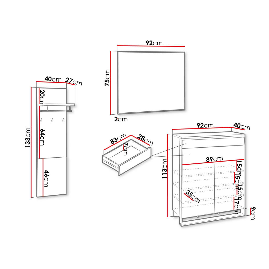 Thumbnail - Mirjan24 Garderoben-Set, Eiche Artisan, Holzwerkstoff, 2 Schubladen, 92x113x40 cm, Garderobe, Garderoben-Sets & Serien, ...