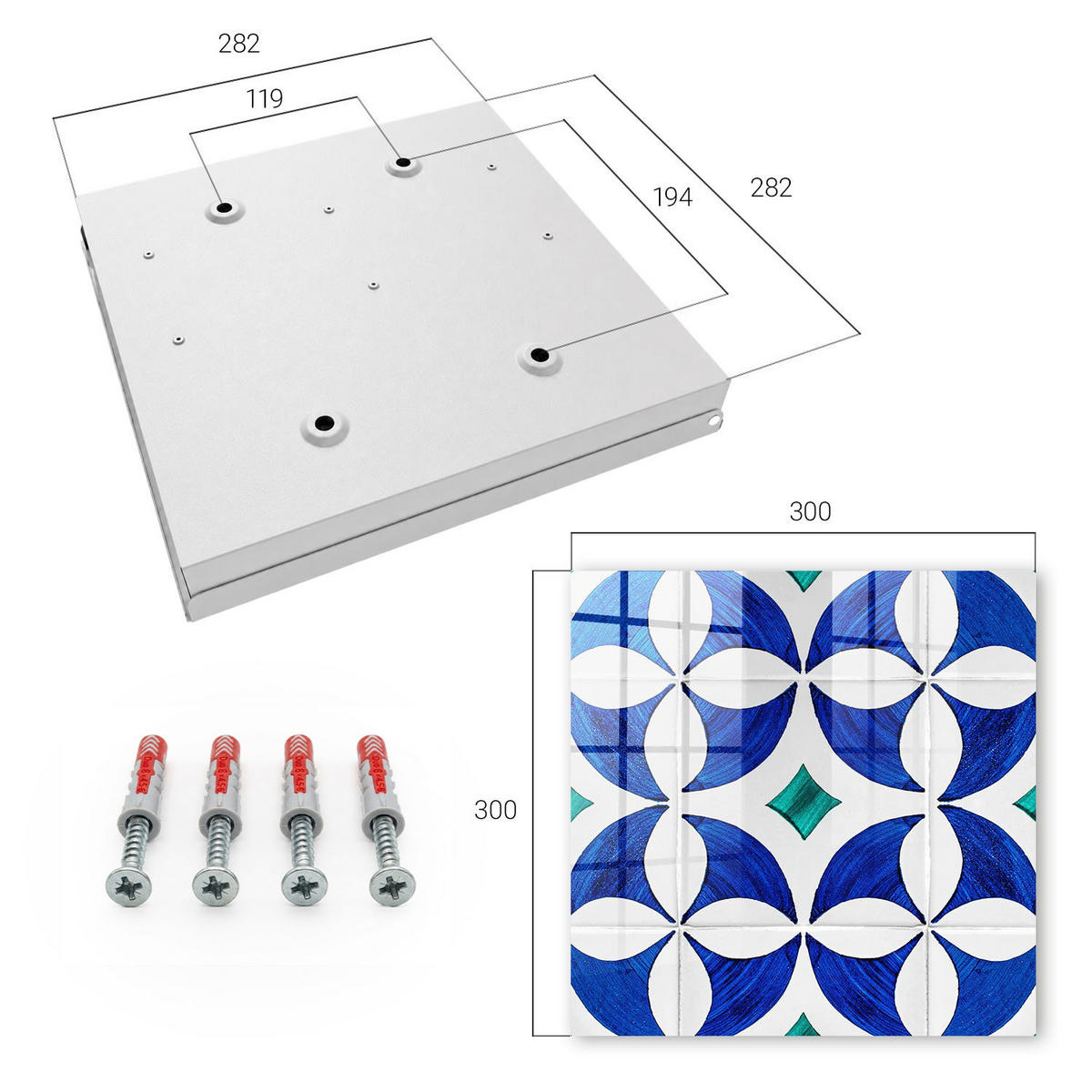 SCHLÜSSELBOX Weiß 30x30 cm – Türöffnung nach rechts - Geometrisches Motiv - Blau, Metall (30/30/5cm) - TULUP