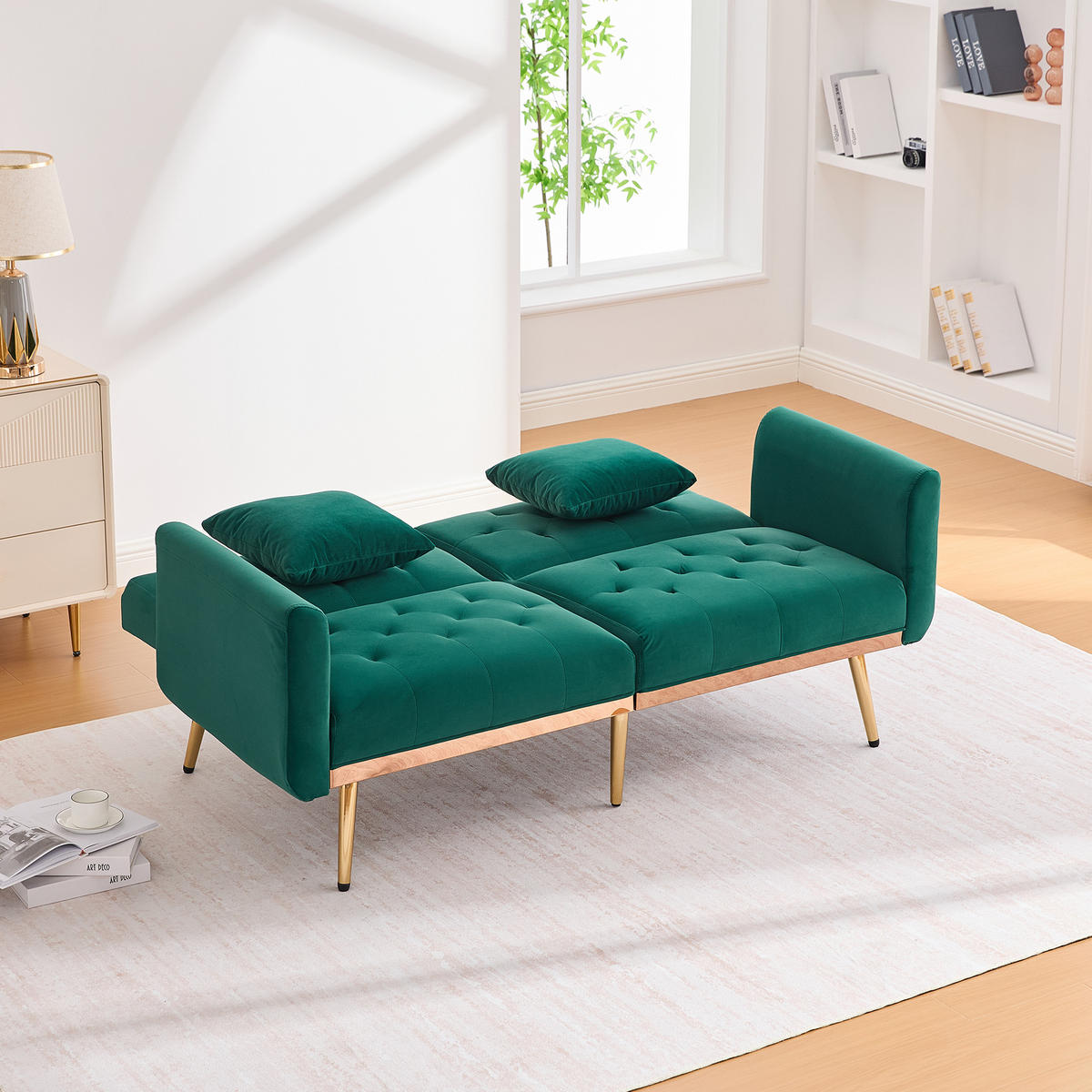 SCHLAFSOFA Zweisitzer Samt mit verstellbarer Rückenlehne Smaragdgrün 165/72,5/75 cm - Smaragdgrün, Textil (72.5/75/165cm)