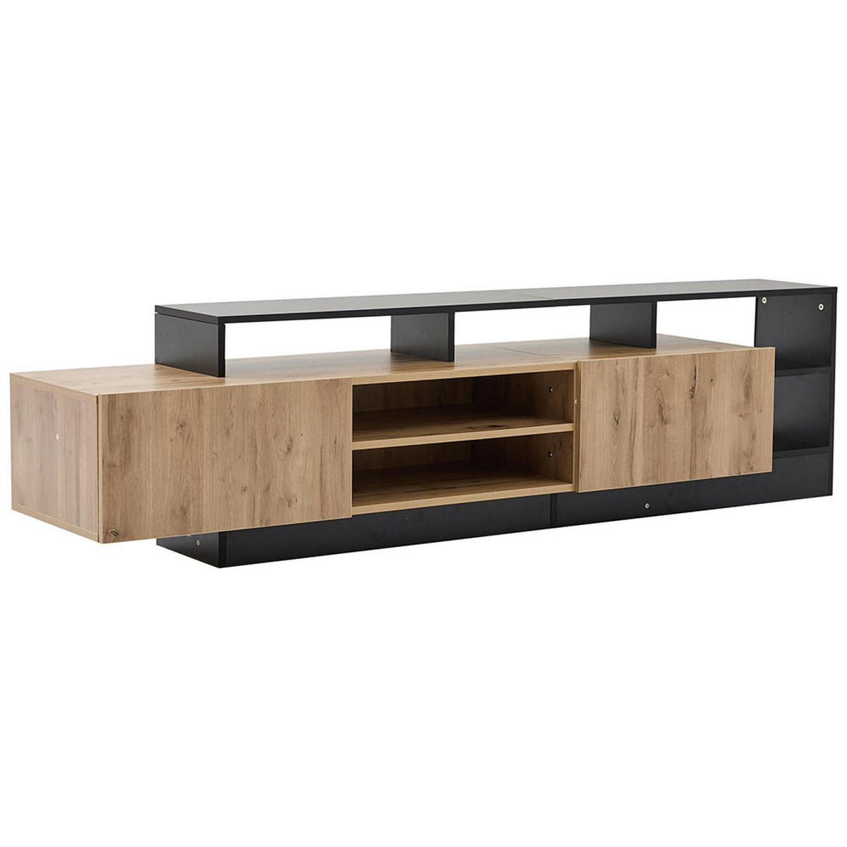 LOWBOARD für TV-Geräte bis 70 Zoll in Originalholzfarbe und schwarzem - Alteiche, Holz (26.5/48.5/159cm) - KOMHTOM